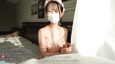 Japanese girls dressed in a flower fairy costume gives a guy a handjob and armpit job.