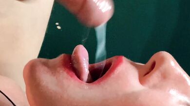 Spit or Swallow ??? CLOSE UP Mouth milking cum gag