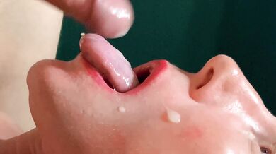 Spit or Swallow ??? CLOSE UP Mouth milking cum gag