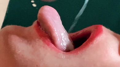 Spit or Swallow ??? CLOSE UP Mouth milking cum gag