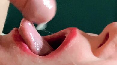 Spit or Swallow ??? CLOSE UP Mouth milking cum gag