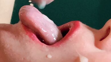 Spit or Swallow ??? CLOSE UP Mouth milking cum gag