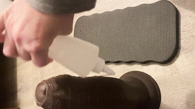 Down on my knees prepping this big ol boy with some lube, the egg deep inside of me, my pussy throbbing because I’ve been stretching myself and now I