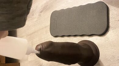 Down on my knees prepping this big ol boy with some lube, the egg deep inside of me, my pussy throbbing because I’ve been stretching myself and now I