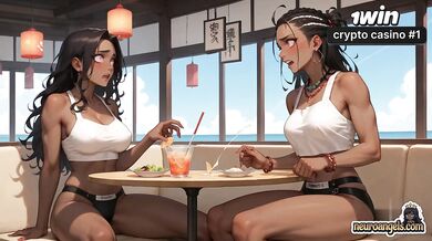 The hot encounter inbetween 2 dark-hued queens at the tropical cafe was the hottest XXX!