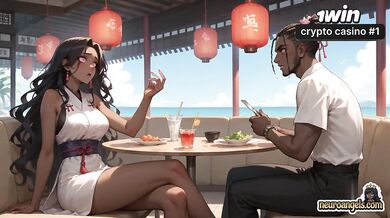 The hot encounter inbetween 2 dark-hued queens at the tropical cafe was the hottest XXX!