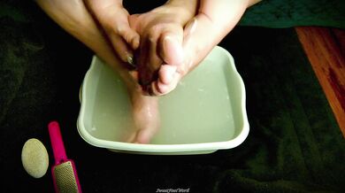 Cum Take Your Place and Worship and Drool Over My Big Beatiful Bare Feet As I Do My Self Pedicure Footbath