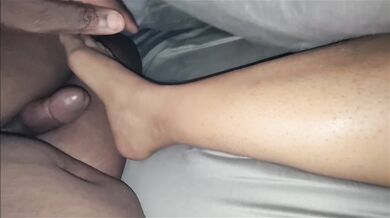 Vibrator orgasm then rubs her foot on my dick (no cumshot)