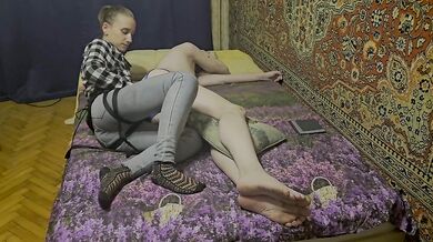 Dominatrix woman Anastasia Mistress fuck with sex toy strapon cute submissive man amateur homemade