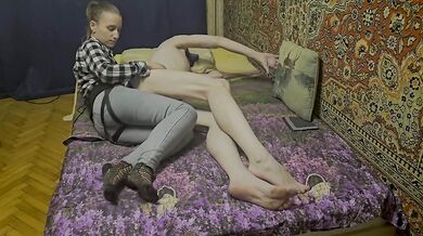 Dominatrix woman Anastasia Mistress fuck with sex toy strapon cute submissive man amateur homemade
