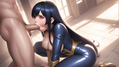 AI Generated - Gorgeous Long Dark Hair POV Deepthroat Massive Shiny Boobs