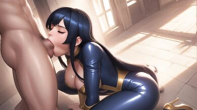 AI Generated - Gorgeous Long Dark Hair POV Deepthroat Massive Shiny Boobs