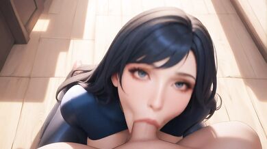 AI Generated - Gorgeous Long Dark Hair POV Deepthroat Massive Shiny Boobs