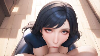 AI Generated - Gorgeous Long Dark Hair POV Deepthroat Massive Shiny Boobs