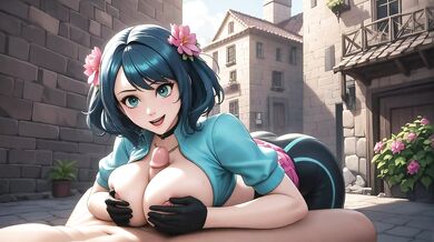 AI Generated - Viral Blue Hair School Waifu POV Messy Titfuck Spread Legs