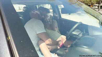 Crazy blonde MILF driver picks me up and inhales my balls in the car