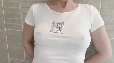 I play with my tits and caress my nipples in the shower. Touch them