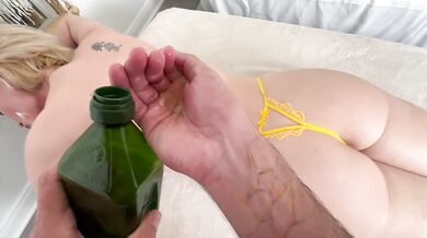 Busty Blonde MILF Gets Oiled House Call Massage from Young Therapist
