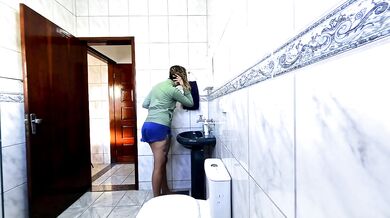 Step-niece alone in the bathroom and rubbing himself dryhump against her.