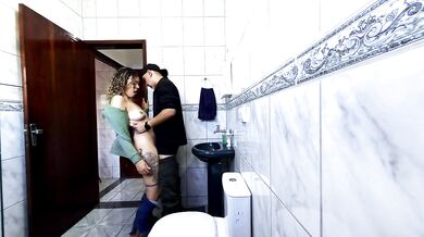 Step-niece alone in the bathroom and rubbing himself dryhump against her.