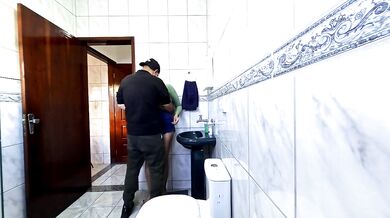 Step-niece alone in the bathroom and rubbing himself dryhump against her.