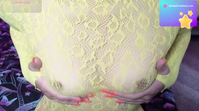 Asian Goddess in Yellow Bodystockings Vibrates her Pussy until she is So Wet!!