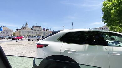 Tension builds in this private POV car moment, amateur couple.