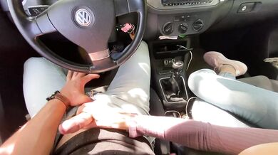 Tension builds in this private POV car moment, amateur couple.