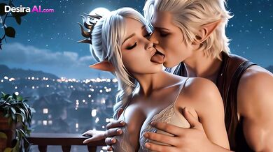 Moonlit Passion as Elf’s Pale Body Arches for Every Slick, Deep Thrust(AI Generated)