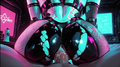 Simulation Love – Cyberpunk Blowjob Overload: Neon Catgirl in Shiny Black Latex Sucking Glowing Cock