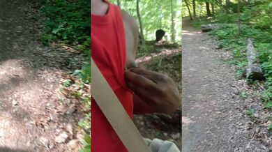 Ebony Flashing Nipple Play in Woods