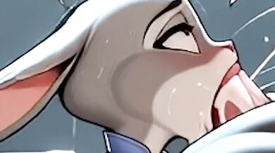 Zootopia's Judy Hopps on Her Knees Sucking Chief Bogo's Huge Bull Cock
