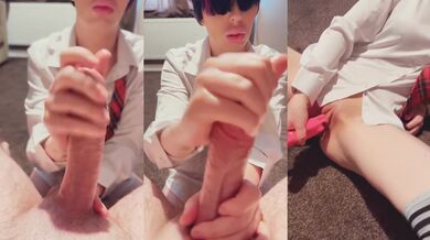 Playing with myself while giving a handjob Swallow