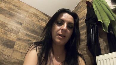 Open Pussy Jumpsuit Pee Play. Tight Outfit Tease, Big Tits and Intense Bathroom Fetish