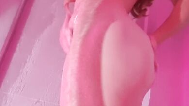 Petite blonde showers and shows off all finishing with dildo and cum