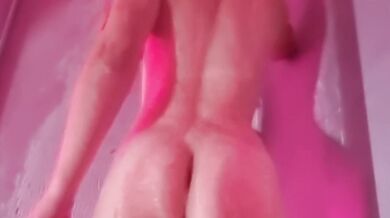 Petite blonde showers and shows off all finishing with dildo and cum