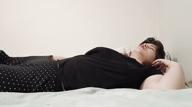 Vibrator down her pj's pants, cumming