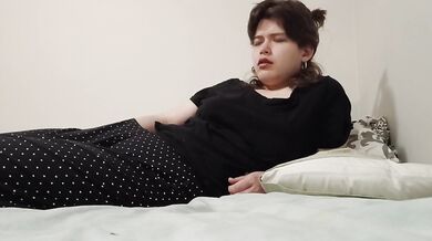 Vibrator down her pj's pants, cumming