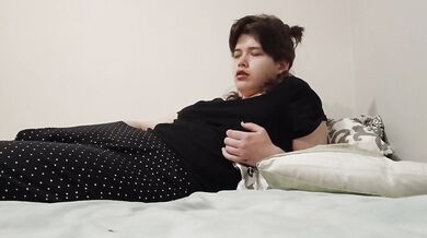 Vibrator down her pj's pants, cumming