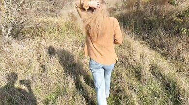 Big-ass blonde sucked a big dick and was fucked in the forest