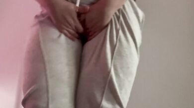 Sitting on floor trying to hold my pee potty dancing until soaking sweatpants