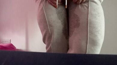 Sitting on floor trying to hold my pee potty dancing until soaking sweatpants