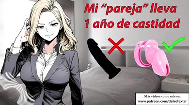 Mi pareja lleva años en castidad. Usamos dildo, su polla ya no hace falta. Relato erótico.
