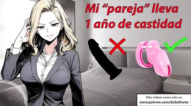 Mi pareja lleva años en castidad. Usamos dildo, su polla ya no hace falta. Relato erótico.