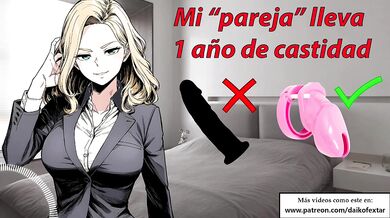 Mi pareja lleva años en castidad. Usamos dildo, su polla ya no hace falta. Relato erótico.