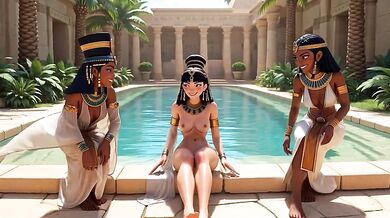 QUEEN of egypt nude in the palace pool (**ai-created)