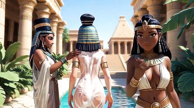QUEEN of egypt nude in the palace pool (**ai-created)
