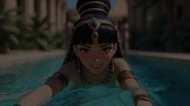 QUEEN of egypt nude in the palace pool (**ai-created)