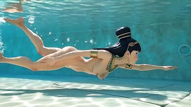 QUEEN of egypt nude in the palace pool (**ai-created)