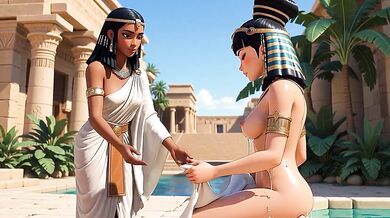 QUEEN of egypt nude in the palace pool (**ai-created)
